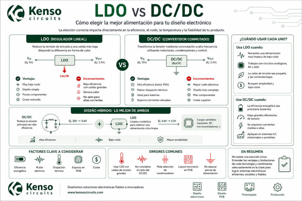 Esquema resumen articulo diseño de alimentación electrónica: LDO vs DC/DC