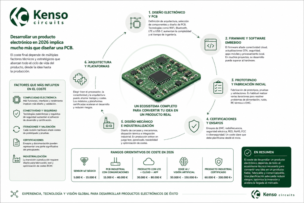 Esquema resumen de ¿Cuánto cuesta desarrollar un producto electrónico en 2026?