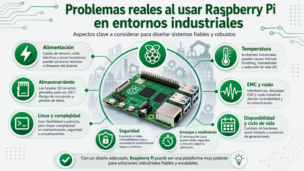 Esquema resumen articulo Problemas reales al usar Raspberry Pi en entornos industriales
