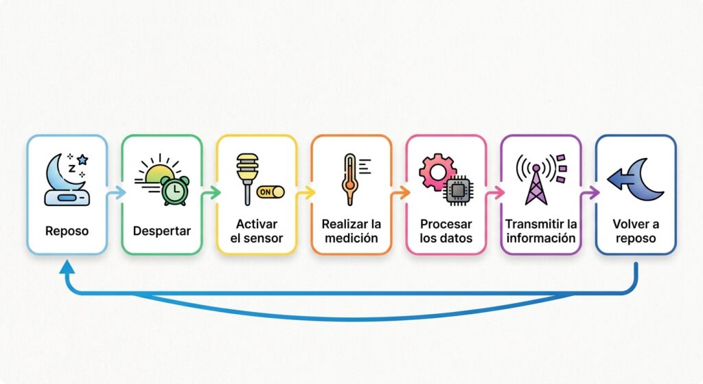 Ejemplo de ciclo de funcionamiento de un dispositivo IoT