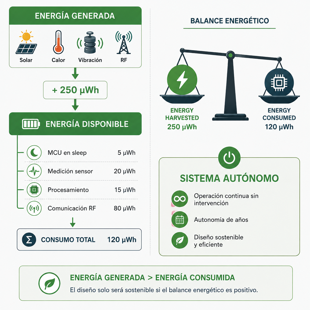 Ejemplo de balance Consumo/Energía obtenida mediante Energy Harvesting