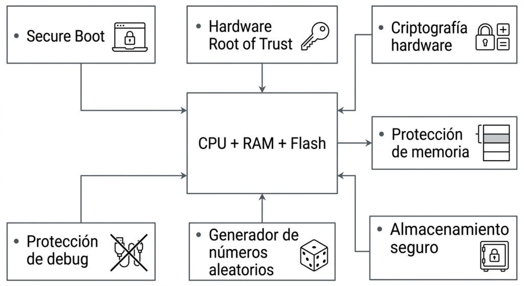 Esquema de características de seguridad del bloque CPU + RAM + Flash