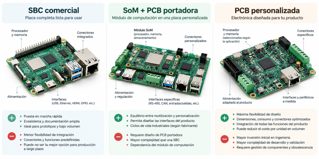 Comparativa_ SBC, SoM y PCB personalizada