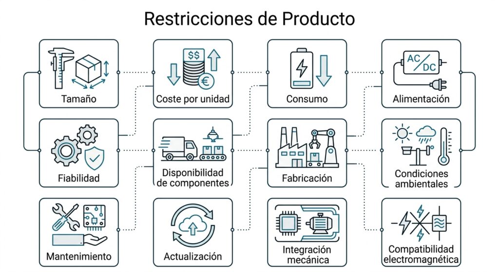 Listado de posibles restricciones de un producto que no aparecen en el prototipo