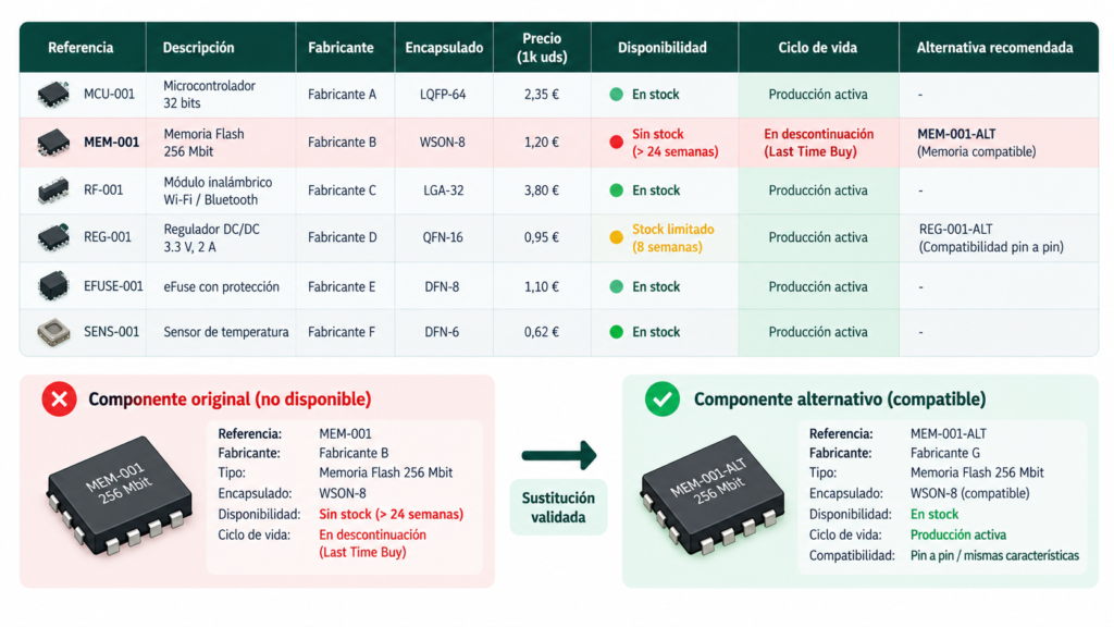 Infografía de sustitución de componentes BoM