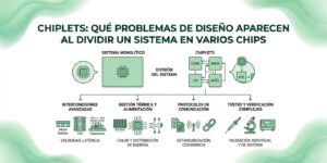 Imagen de cabecera para articulo Chiplets: qué problemas de diseño aparecen al dividir un sistema en varios chips.